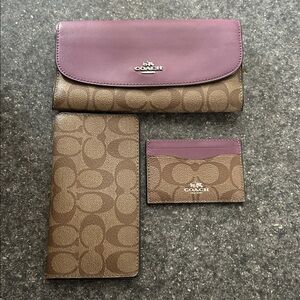 Coach Purple and Brown Signature Wallet Set